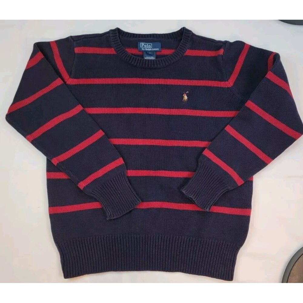 Boys Polo Ralph Lauren Navy Red Striped Pullover‎ Fall/Winter Sweater Size Small